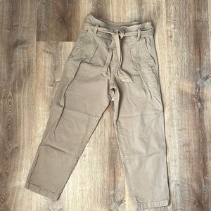 Loft Cropped Tan High Waisted Pants with Tie Belt